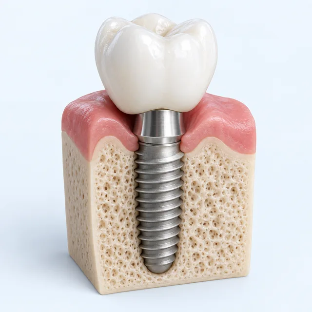 The implant restoration — illustrative 3D rendering